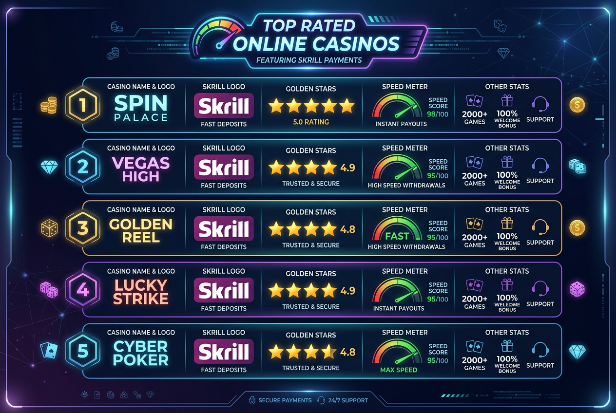 Ranking kasyn Skrill 2026 w formie interaktywnej infografiki